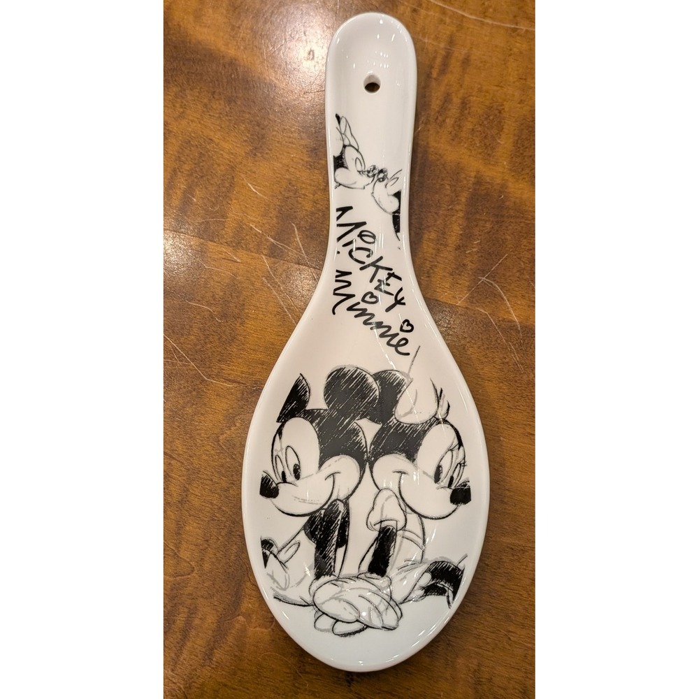Disney Mickey and Minnie Mouse Ceramic Spoon Rest Black White Jerry Leigh Sketch